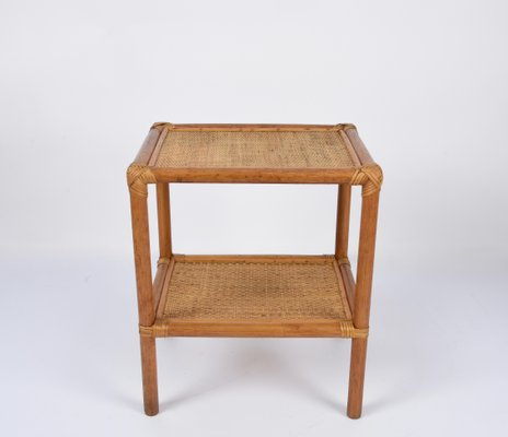 Mid-Century Italian Rectangular Two-Tiers Bamboo and Rattan Side Table, 1970s-JDR-1251102