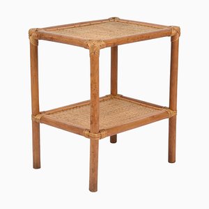 Mid-Century Italian Rectangular Two-Tiers Bamboo and Rattan Side Table, 1970s-JDR-1251102