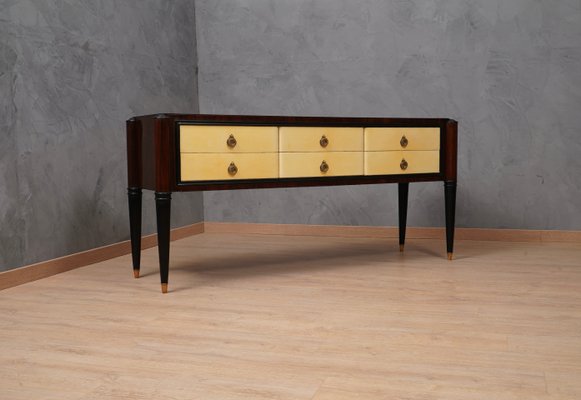 Mid-Century Italian Rectangular Walnut and Goatskin Chest of Drawers, 1950-UH-1193709