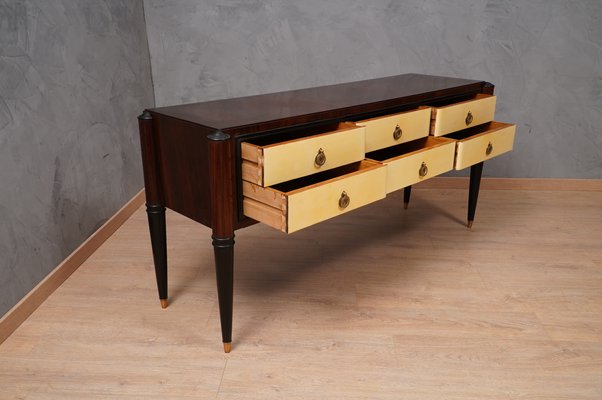 Mid-Century Italian Rectangular Walnut and Goatskin Chest of Drawers, 1950-UH-1193709