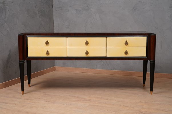 Mid-Century Italian Rectangular Walnut and Goatskin Chest of Drawers, 1950-UH-1193709