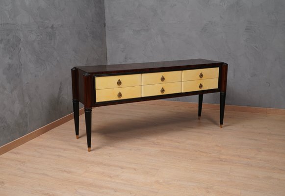 Mid-Century Italian Rectangular Walnut and Goatskin Chest of Drawers, 1950-UH-1193709