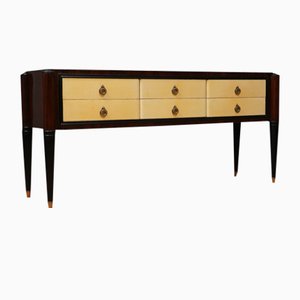 Mid-Century Italian Rectangular Walnut and Goatskin Chest of Drawers, 1950-UH-1193709