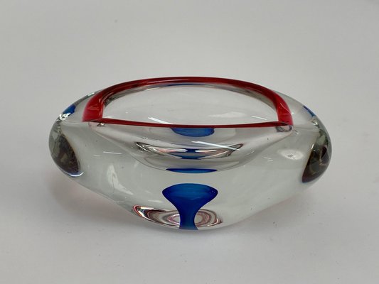 Mid-Century Italian Red, Blue and Crystal Murano Sommerso Glass Bowl by Flavio Poli, 1960-JDR-1126106