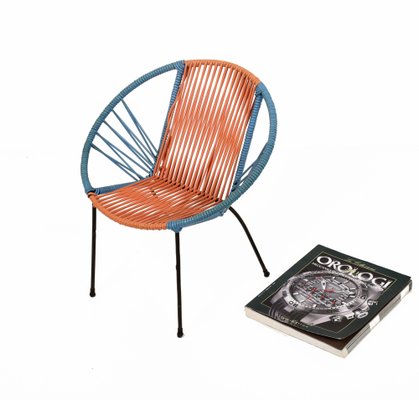 Mid-Century Italian Red & Blue Metal & Plastic Chair, 1950s-JDR-1126023