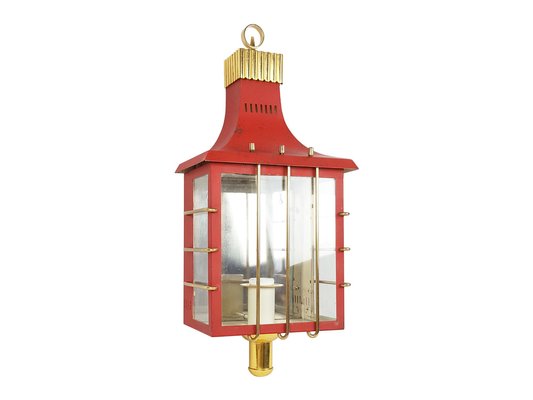 Mid-Century Italian Red Metal and Glass Sconce, 1950s-RD-1823002