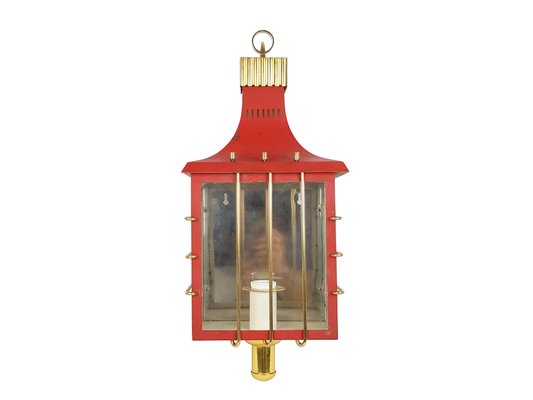 Mid-Century Italian Red Metal and Glass Sconce, 1950s-RD-1823002