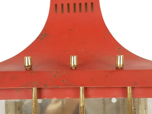 Mid-Century Italian Red Metal and Glass Sconce, 1950s-RD-1823002