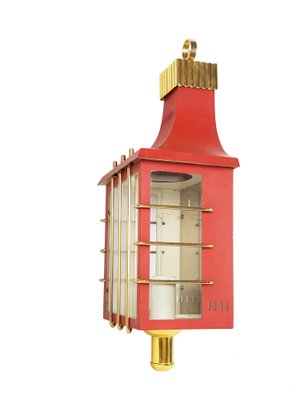 Mid-Century Italian Red Metal and Glass Sconce, 1950s-RD-1823002