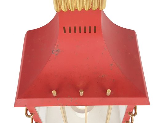 Mid-Century Italian Red Metal and Glass Sconce, 1950s-RD-1823002