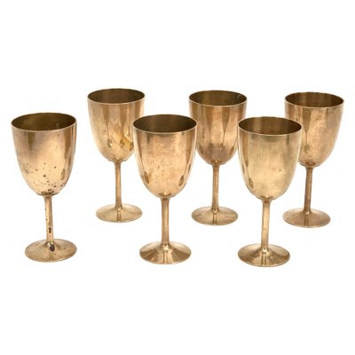 Mid-Century Italian Regency Solid Brass Chalices, 1980s, Set of 6-JDR-1126092