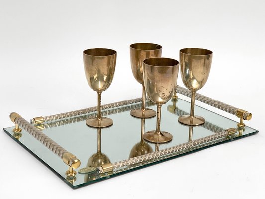 Mid-Century Italian Regency Solid Brass Chalices, 1980s, Set of 6-JDR-1126092