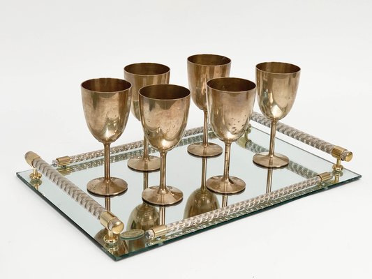 Mid-Century Italian Regency Solid Brass Chalices, 1980s, Set of 6-JDR-1126092