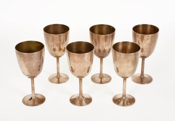 Mid-Century Italian Regency Solid Brass Chalices, 1980s, Set of 6-JDR-1126092