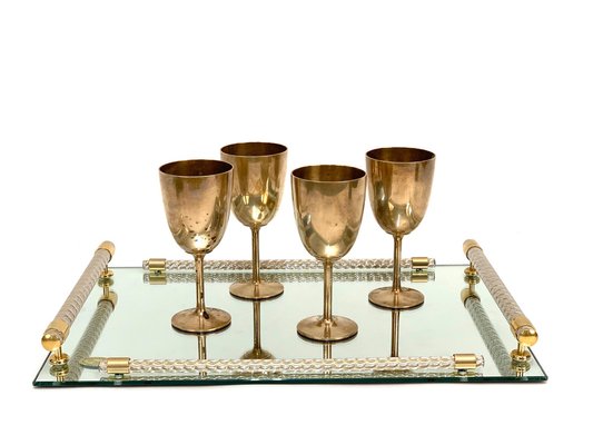 Mid-Century Italian Regency Solid Brass Chalices, 1980s, Set of 6-JDR-1126092