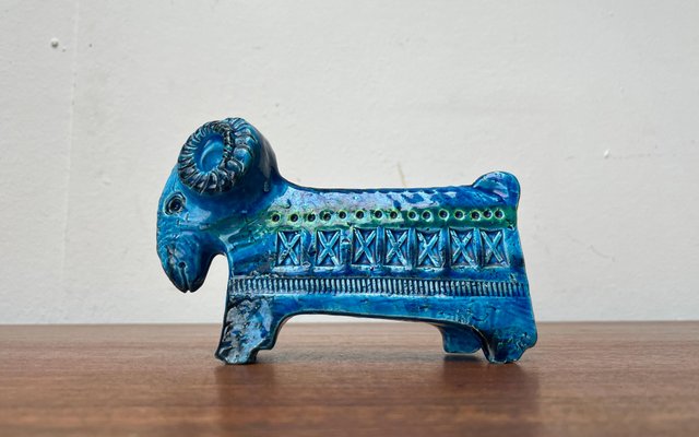 Mid-Century Italian Rimini Blu Pottery Ram Figurine attributed to Aldo Londi for Bitossi, 1960s-UAH-2020646