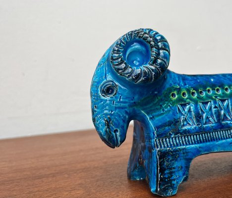 Mid-Century Italian Rimini Blu Pottery Ram Figurine attributed to Aldo Londi for Bitossi, 1960s-UAH-2020646