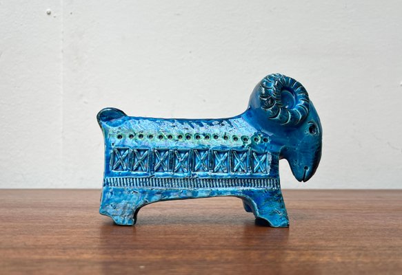 Mid-Century Italian Rimini Blu Pottery Ram Figurine attributed to Aldo Londi for Bitossi, 1960s-UAH-2020646