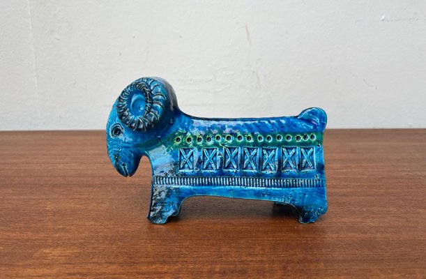 Mid-Century Italian Rimini Blu Pottery Ram Figurine attributed to Aldo Londi for Bitossi, 1960s-UAH-2020646