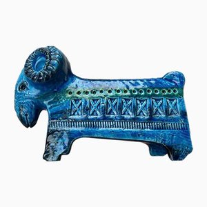 Mid-Century Italian Rimini Blu Pottery Ram Figurine attributed to Aldo Londi for Bitossi, 1960s-UAH-2020646