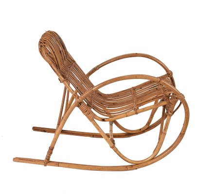 Mid-Century Italian Riviera Rattan and Bamboo Children's Rocking Chair, 1950s-JDR-1125451