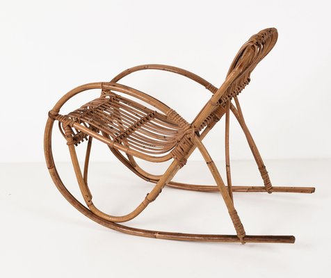 Mid-Century Italian Riviera Rattan and Bamboo Children's Rocking Chair, 1950s-JDR-1125451