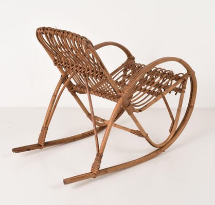 Mid-Century Italian Riviera Rattan and Bamboo Children's Rocking Chair, 1950s-JDR-1125451