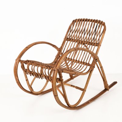 Mid-Century Italian Riviera Rattan and Bamboo Children's Rocking Chair, 1950s-JDR-1125451