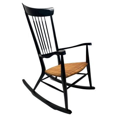 Mid-Century Italian Rocking Chair in Black Lacquered Wood by Paolo Buffa, 1950s-KKZ-1814298