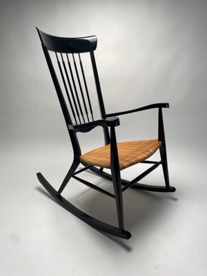 Mid-Century Italian Rocking Chair in Black Lacquered Wood by Paolo Buffa, 1950s-KKZ-1814298