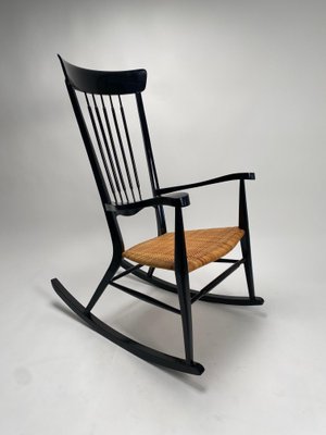 Mid-Century Italian Rocking Chair in Black Lacquered Wood by Paolo Buffa, 1950s-KKZ-1814298