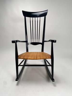 Mid-Century Italian Rocking Chair in Black Lacquered Wood by Paolo Buffa, 1950s-KKZ-1814298