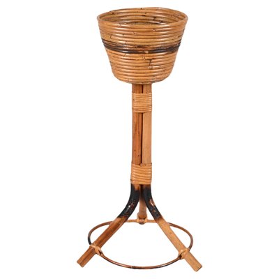 Mid-Century Italian Round Bamboo Cane and Rattan Plant Holder, 1950s-JDR-1323642