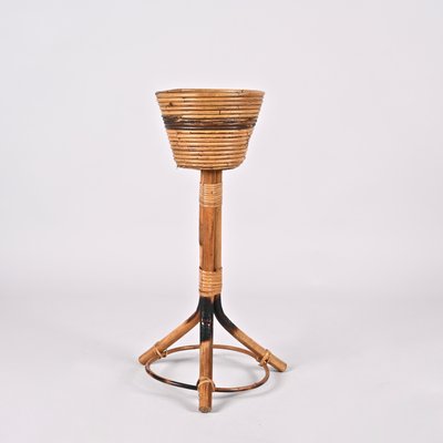 Mid-Century Italian Round Bamboo Cane and Rattan Plant Holder, 1950s-JDR-1323642