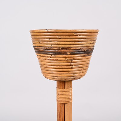 Mid-Century Italian Round Bamboo Cane and Rattan Plant Holder, 1950s-JDR-1323642