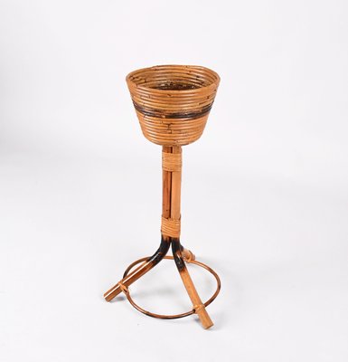 Mid-Century Italian Round Bamboo Cane and Rattan Plant Holder, 1950s-JDR-1323642