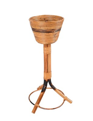 Mid-Century Italian Round Bamboo Cane and Rattan Plant Holder, 1950s-JDR-1323642