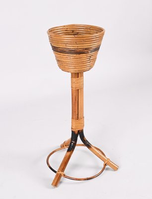 Mid-Century Italian Round Bamboo Cane and Rattan Plant Holder, 1950s-JDR-1323642