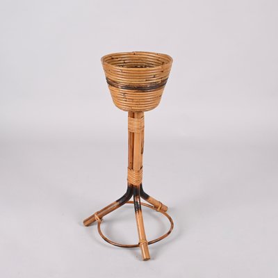 Mid-Century Italian Round Bamboo Cane and Rattan Plant Holder, 1950s-JDR-1323642