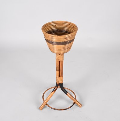 Mid-Century Italian Round Bamboo Cane and Rattan Plant Holder, 1950s-JDR-1323642