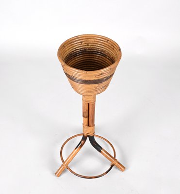 Mid-Century Italian Round Bamboo Cane and Rattan Plant Holder, 1950s-JDR-1323642