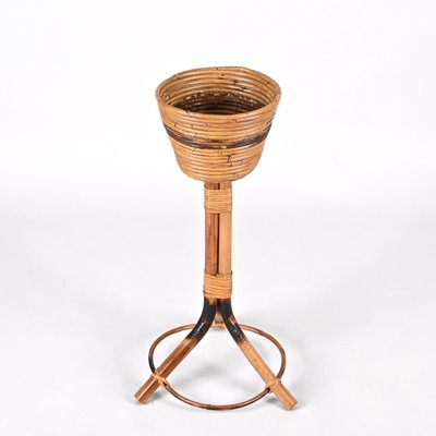 Mid-Century Italian Round Bamboo Cane and Rattan Plant Holder, 1950s-JDR-1323642