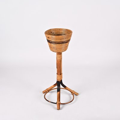 Mid-Century Italian Round Bamboo Cane and Rattan Plant Holder, 1950s-JDR-1323642