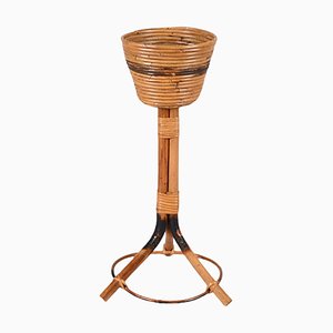 Mid-Century Italian Round Bamboo Cane and Rattan Plant Holder, 1950s-JDR-1323642