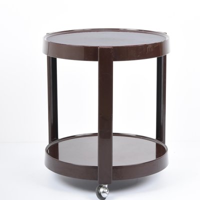 Mid-Century Italian Round Brown Plastic Bar Cart with Two Shelves, 1970s-JDR-1166915