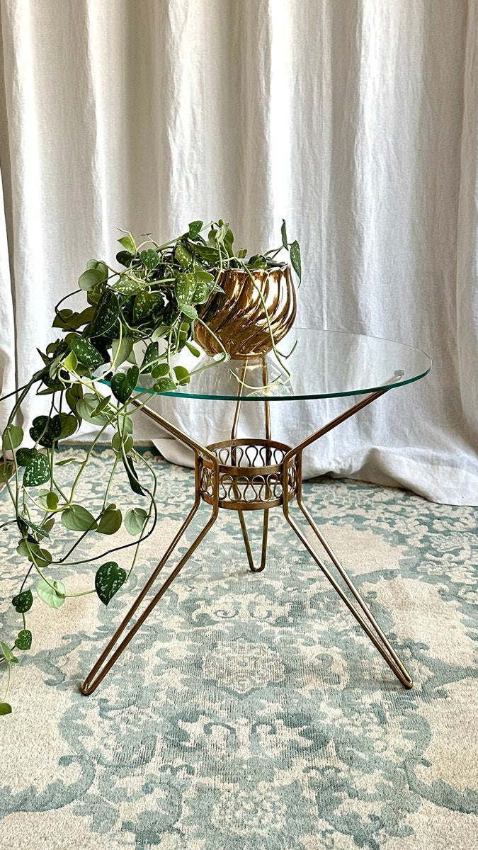 Mid-Century Italian Round Glass Coffee Table attributed to Cesare Lacca, 1950s