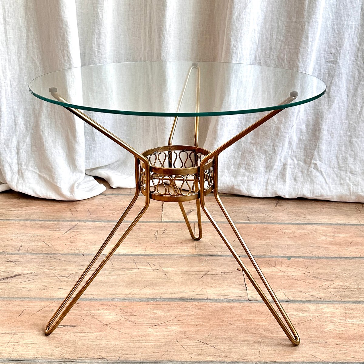 Mid-Century Italian Round Glass Coffee Table attributed to Cesare Lacca, 1950s