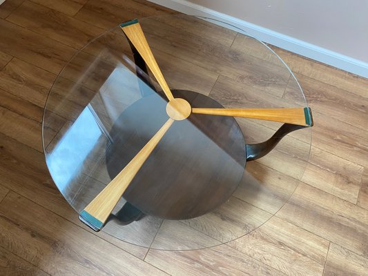 Mid-Century Italian Round Ik Wood and Glass Coffee Table, 1950s-DE-698693