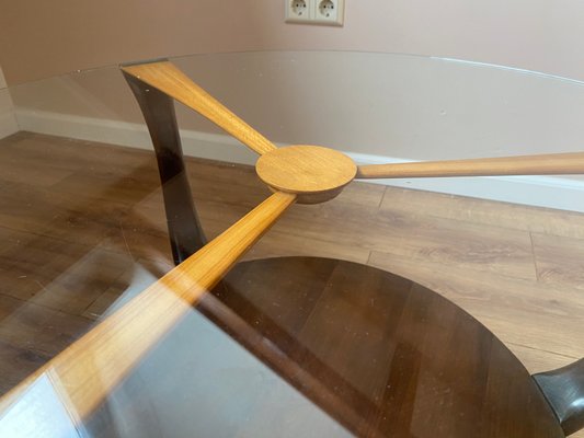 Mid-Century Italian Round Ik Wood and Glass Coffee Table, 1950s-DE-698693