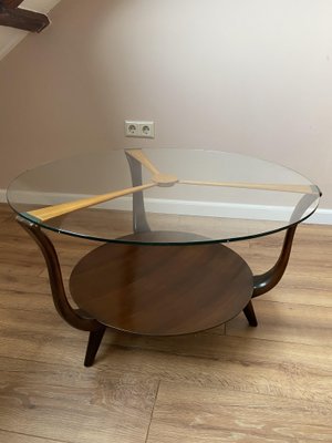 Mid-Century Italian Round Ik Wood and Glass Coffee Table, 1950s-DE-698693